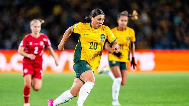 Sam Kerr pictured during Australia's 2-0 win over Denmark at the 2023 FIFA Women's World Cup