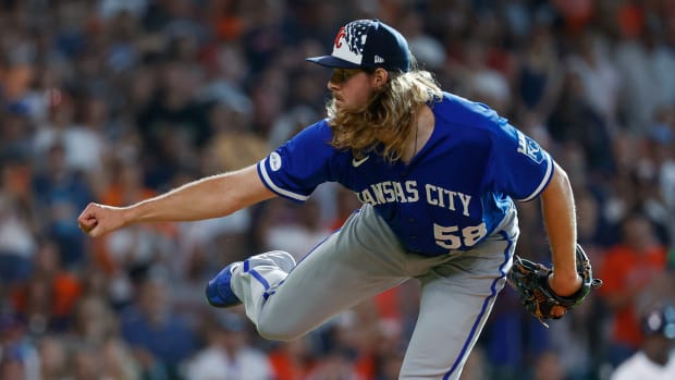 Jul 4, 2022; Houston, Texas, USA; Kansas City Royals relief pitcher Scott Barlow (58) delivers a pitch during the ninth inning against the Houston Astros at Minute Maid Park. Mandatory Credit: Troy Taormina-USA TODAY Sports