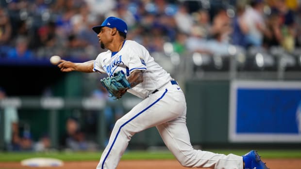 Jul 11, 2022; Kansas City, Missouri, USA; Kansas City Royals relief pitcher Jose Cuas (74) pitches against the Detroit Tigers during the fifth inning at Kauffman Stadium. Mandatory Credit: Jay Biggerstaff-USA TODAY Sports