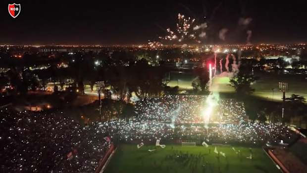 Amazing night atmosphere and fireworks show at Newell's stadium