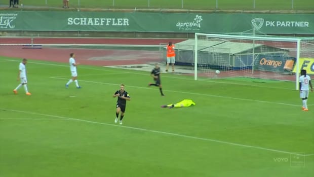 Defender and goalkeeper have no chance with this goal in the Slovakian League