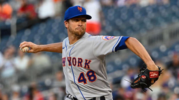 New York Mets starting pitcher Jacob DeGrom (48) throws to the Washington Nationals during the first inning at Nationals Park.