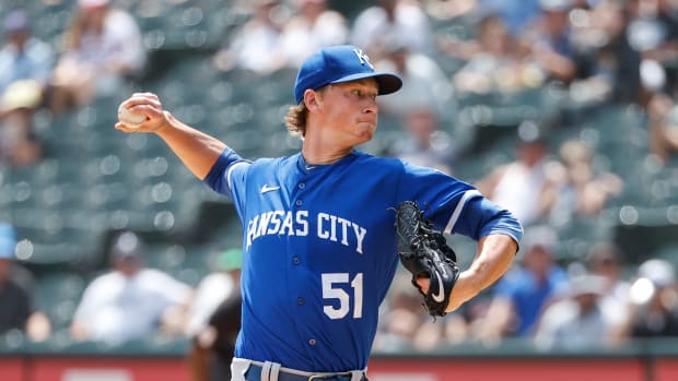 Aug 3, 2022; Chicago, Illinois, USA; Kansas City Royals starting pitcher Brady Singer (51) delivers against the Chicago White Sox during the first inning at Guaranteed Rate Field. Mandatory Credit: Kamil Krzaczynski-USA TODAY Sports