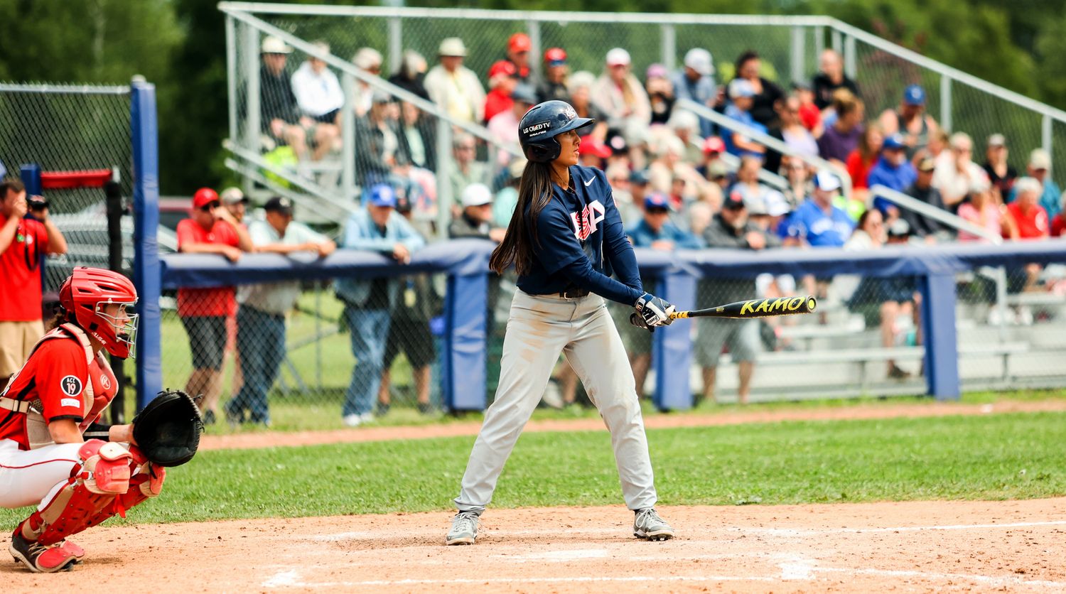 Kelsie Whitmore bats for the U.S. women’s baseball national team in the fifth game of the Friendship Series vs. Canada.
