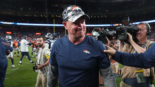 Denver Broncos head coach Nathaniel Hackett following the preseason game against the Dallas Cowboys at Empower Field at Mile High.
