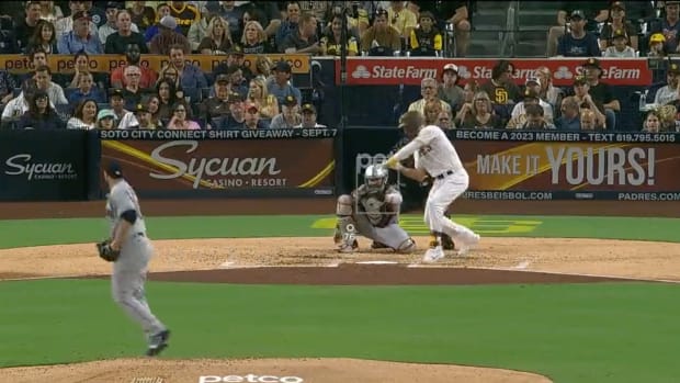 Screenshot of a controversial pitch to Padres batter Brandon Drury.