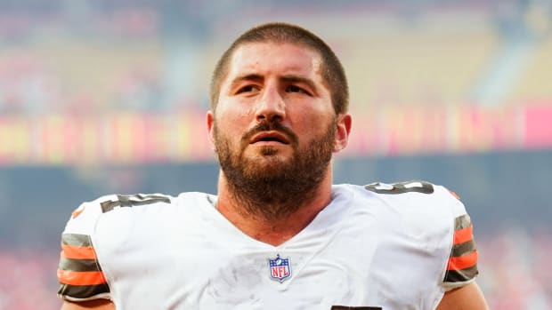 Cleveland Browns center JC Tretter (64) leaves the field after the game.