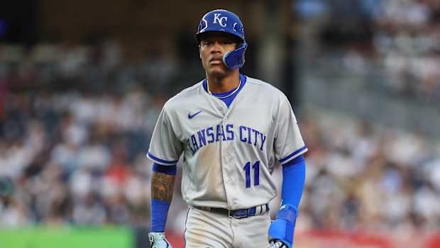 Jul 29, 2022; Bronx, New York, USA; Kansas City Royals shortstop Maikel Garcia (11) at Yankee Stadium. Mandatory Credit: Wendell Cruz-USA TODAY Sports