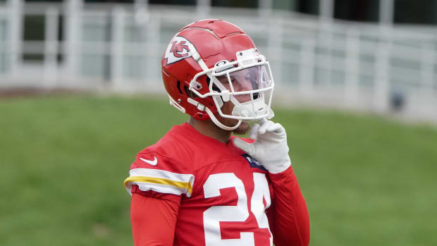 May 26, 2022; Kansas City, MO, USA; Kansas City Chiefs wide receiver Skyy Moore (24) runs drills during organized team activities at The University of Kansas Health System Training Complex. Mandatory Credit: Denny Medley-USA TODAY Sports