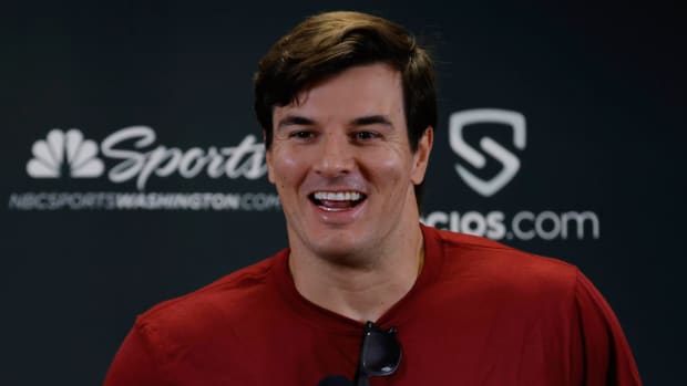 Former Washington player Ryan Kerrigan speaks at a press conference after announcing his retirement from the NFL on July 30, 2022.