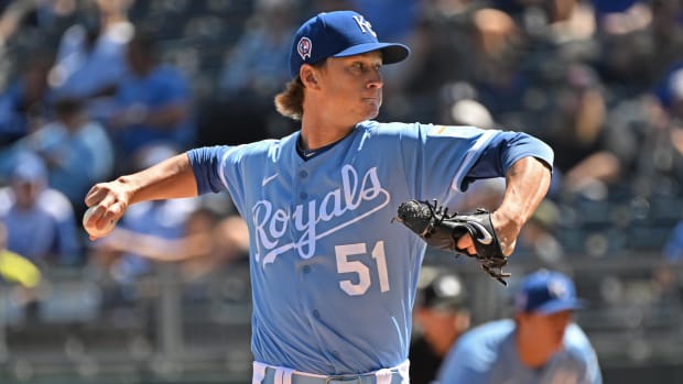 Sep 11, 2022; Kansas City, Missouri, USA; Kansas City Royals starting pitcher Brady Singer (51) delivers a pitch during the first inning against the Detroit Tigers at Kauffman Stadium. Mandatory Credit: Peter Aiken-USA TODAY Sports
