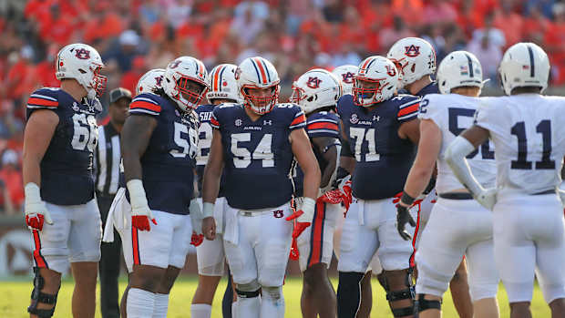 Auburn's offensive line: Tate Johnson, Brandon Council, Austin Troxell, and Keiondre Jones vs Penn State.