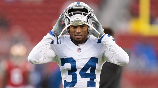 Oct 24, 2021; Santa Clara, California, USA; Indianapolis Colts cornerback Isaiah Rodgers (34) before the game against the San Francisco 49ers at Levi's Stadium.