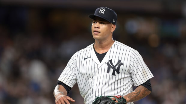 New York Yankees SP Frankie Montas walks off mound