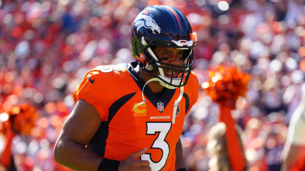 Denver Broncos quarterback Russell Wilson (3) before the game against the Houston Texans at Empower Field at Mile High.