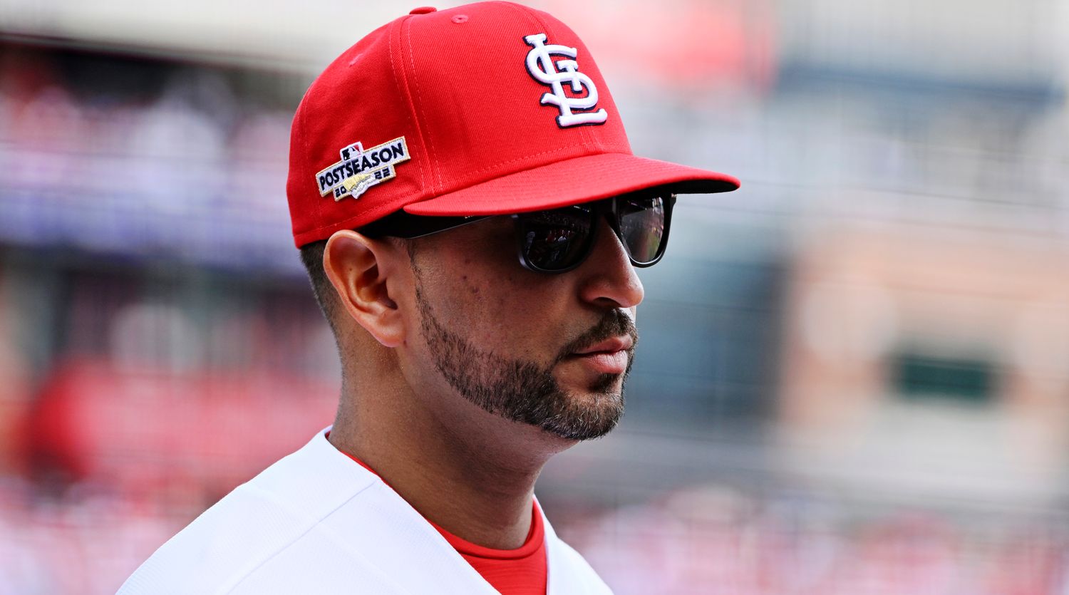 Cardinals manager Oliver Marmol looks on before NL Wild Card Game 1 vs. the Phillies.