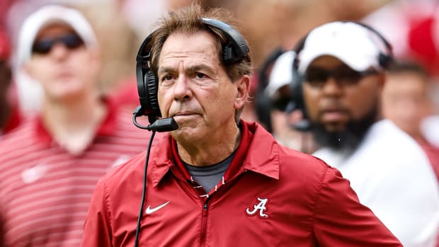 Nick Saban watching the Alabama-Tennessee 2022 game