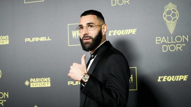 Karim Benzema pictured at the 2022 Ballon d'Or awards ceremony in Paris