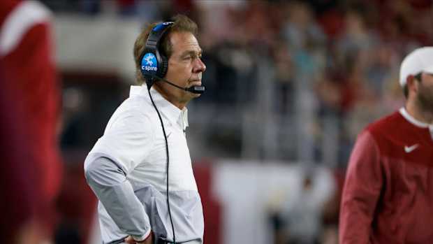 Nick Saban on the sidelines against Mississippi State