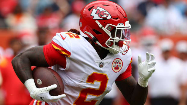 Chiefs running back Ronald Jones runs the ball in a preseason game vs. the Chicago Bears.