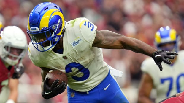 Rams running back Cam Akers runs with the ball vs. the Cardinals.