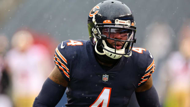 Bears safety Eddie Jackson runs onto the field before a game vs. the San Francisco 49ers.