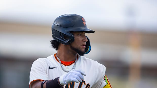 SF Giants prospect Luis Matos running the bases during the Arizona Fall League. (2022)