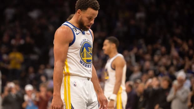 Nov 13, 2022; Sacramento, California, USA; Golden State Warriors guard Stephen Curry (30) reacts after losing to the Sacramento Kings at Golden 1 Center. Mandatory Credit: Ed Szczepanski-USA TODAY Sports