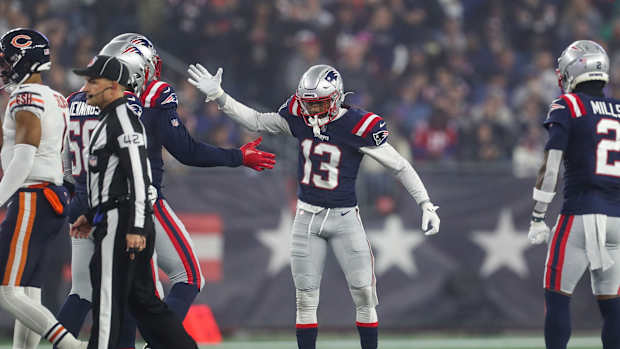 New England Patriots CB Jack Jones celebrates tackle