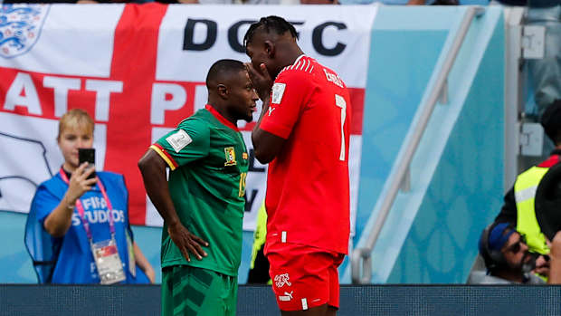 Breel Embolo scores against Cameroon