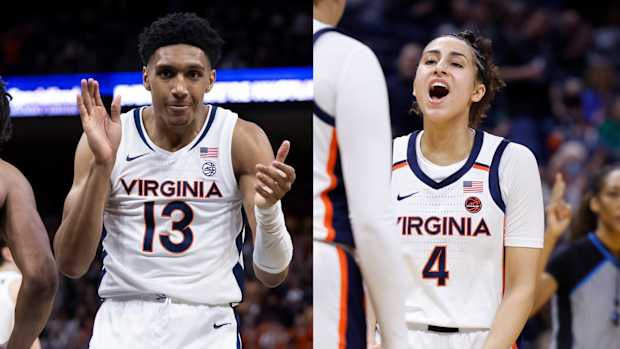 Virginia men's basketball forward Ryan Dunn and Virginia women's basketball guard Jillian Brown at John Paul Jones Arena.
