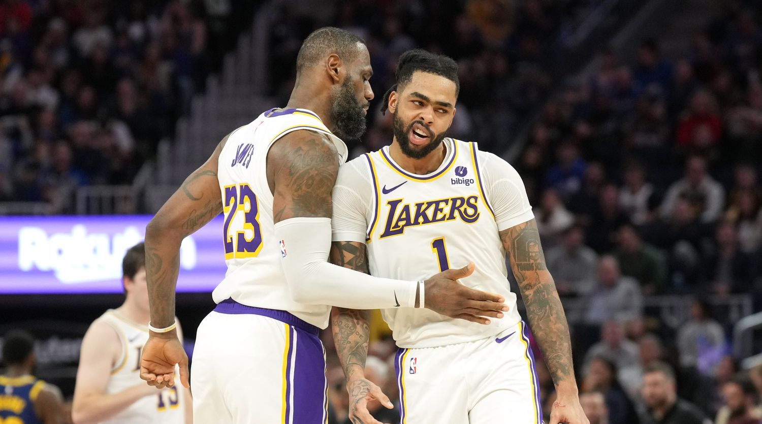 Los Angeles Lakers forward LeBron James and guard D’Angelo Russell.