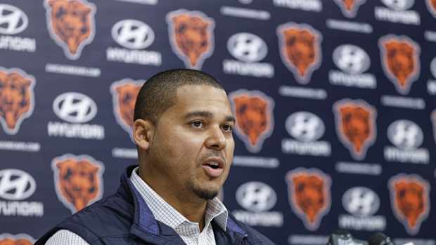 Mar 16, 2023; Lake Forest, IL, USA; Chicago Bears general manager Ryan Poles speaks during a press conference at Halas Hall.