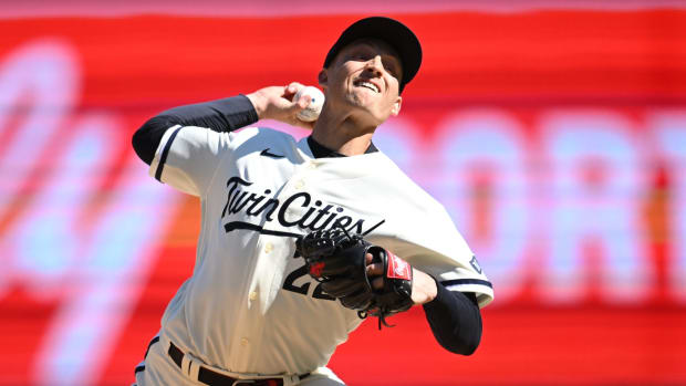 Apr 8, 2023; Minneapolis, Minnesota, USA; Minnesota Twins relief pitcher Griffin Jax (22) in action against the Houston Astros at Target Field.