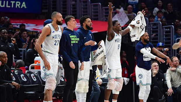 Timberwolves bench celebrates