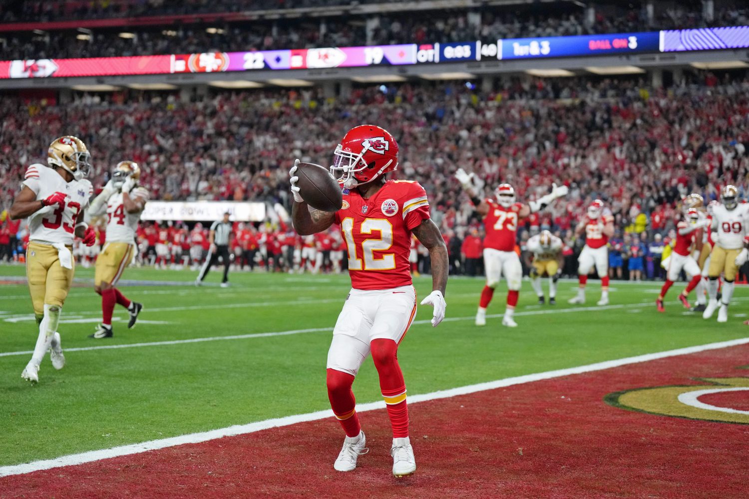 Hardman during the Chiefs’ 25-22 overtime win over the 49ers in Super Bowl LVIII on Feb. 11, 2024.