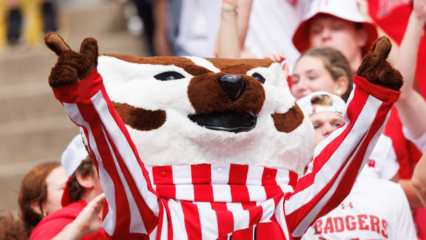 Sep 16, 2023; Madison, Wisconsin, USA; Wisconsin Badgers mascot Bucky Badger peforms during the fourth quarter against the Georgia Southern Eagles at Camp Randall Stadium. Mandatory Credit: Jeff Hanisch-USA TODAY Sports