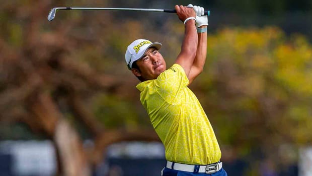 Hideki Matsuyama plays during the final round of the 2024 Genesis Invitational at Riviera Country Club.