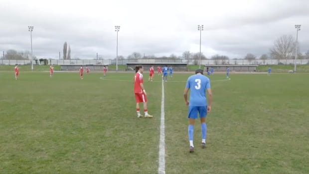 The scene moments before Ryan Hall scored a goal straight from the kick-off in Croydon FC's 3-0 win over Cockfosters Reserves in February 2024