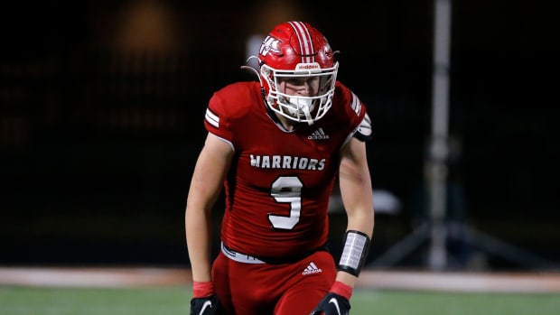 Washington's Nate Roberts lines up for a play during a Class 2A state tournament semifinal football game between Jones and Washington at Putnam City in Oklahoma City, Friday, Dec. 2, 2022.