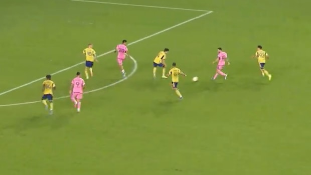 An action shot from Inter Miami's 2-0 win over Real Salt Lake in the opening game of the 2024 Major League Soccer season