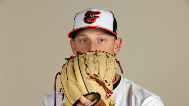 Feb 21, 2024; Sarasota, FL, USA; Baltimore Orioles starting pitcher Seth Johnson (56) poses for a photo during photo day at Ed Smith Stadium. Mandatory Credit: Kim Klement Neitzel-USA TODAY Sports