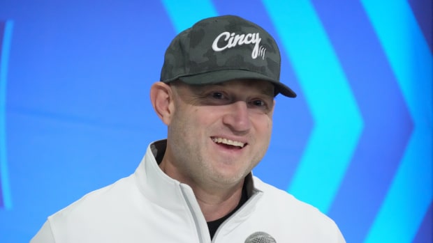 Feb 27, 2024; Indianapolis, IN, USA; Cincinnati Bengals general manager Duke Tobin during the NFL Scouting Combine at Indiana Convention Center. Mandatory Credit: Kirby Lee-USA TODAY Sports  