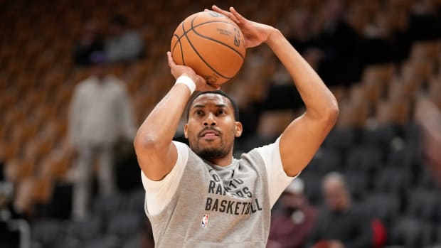 Oct 20, 2023; Toronto, Ontario, CAN; Toronto Raptors forward Otto Porter Jr. (32) goes to shoot a basket during warm up before a game against the Washington Wizards at Scotiabank Arena. Mandatory Credit: John E. Sokolowski-USA TODAY Sports
