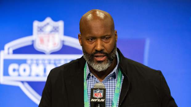 Detroit Lions general manager Brad Holmes speaks at the 2024 NFL Scouting Combine.