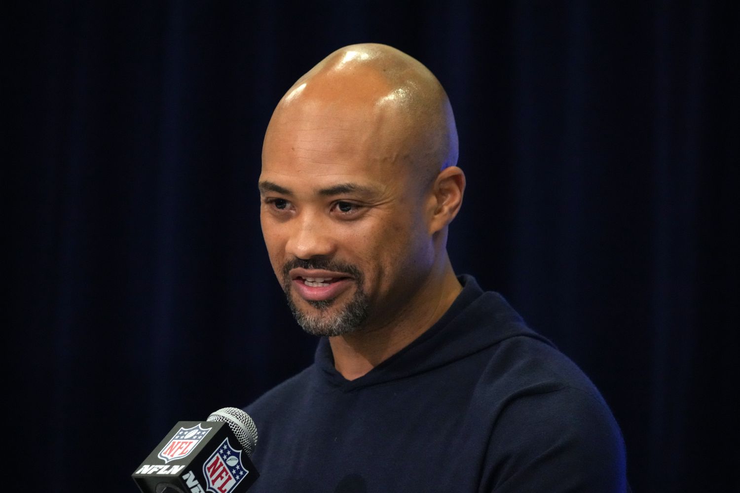 Feb 27, 2024; Indianapolis, IN, USA; Atlanta Falcons general manager Terry Fontenot during the NFL Scouting Combine at Indiana Convention Center.