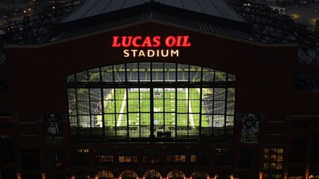 Mar 2, 2024; Indianapolis, IN, USA; A general overall view of Lucas Oil Stadium, the home of the Indianapolis Colts and the 2024 NFL Scouting Combine.