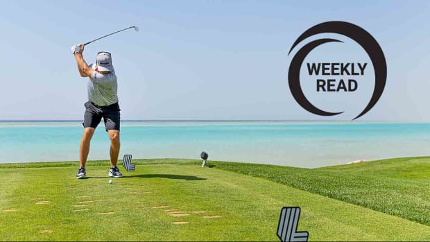 Talor Gooch of Smash GC hits his shot from the 16th tee during the first round of the 2024 LIV Golf Jeddah tournament in King Abdullah Economic City, Saudi Arabia.