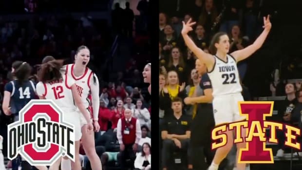 ESPN hypes up the Ohio State vs. Iowa matchup, but uses a picture of the Iowa State logo.