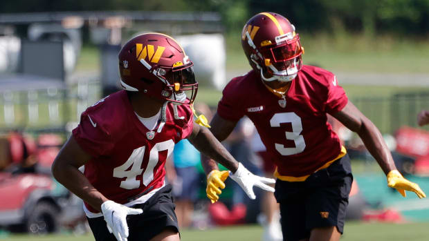 Jun 16, 2022; Ashburn, Virginia, USA; Washington Commanders defensive back Will Adams (40) and Commanders cornerback William Jackson III (3) participate in drills on day three of minicamp at The Park. Mandatory Credit: Geoff Burke-USA TODAY Sports  